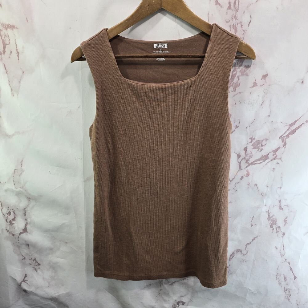Duluth Tank Top Womens Medium Brown Square Neck Yank Cotton Built In Shelf Bra